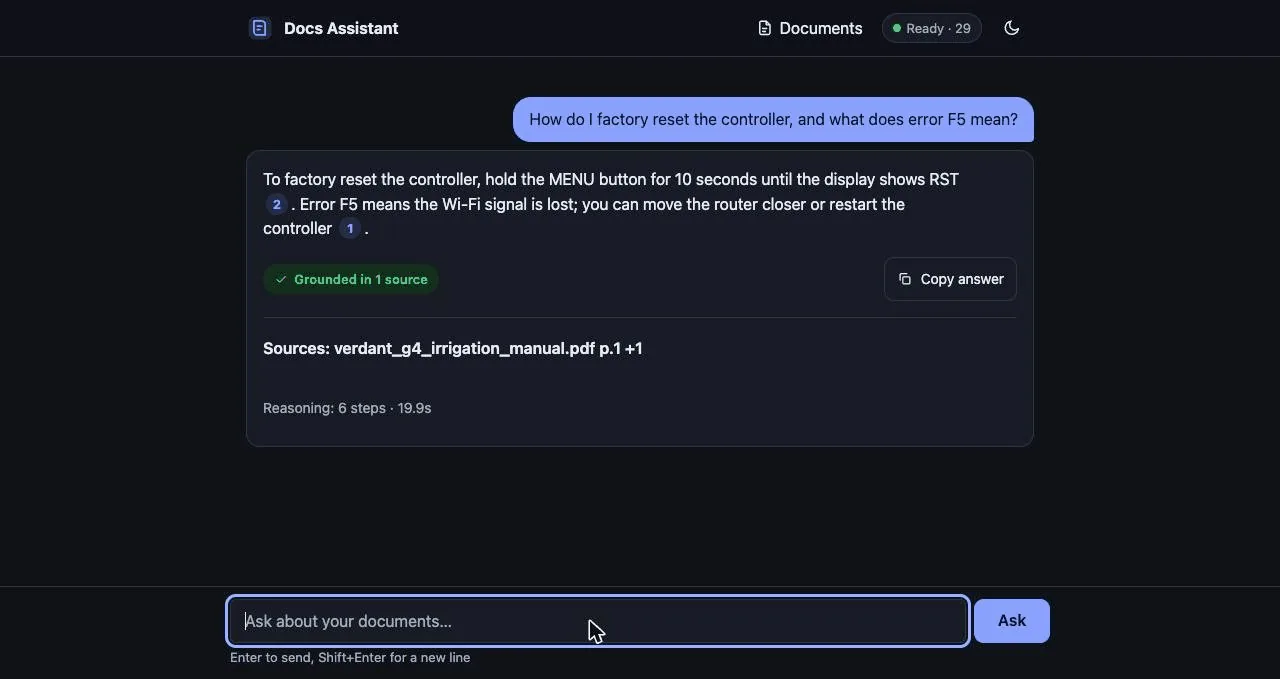 Screenshot of Agentic Documentation RAG